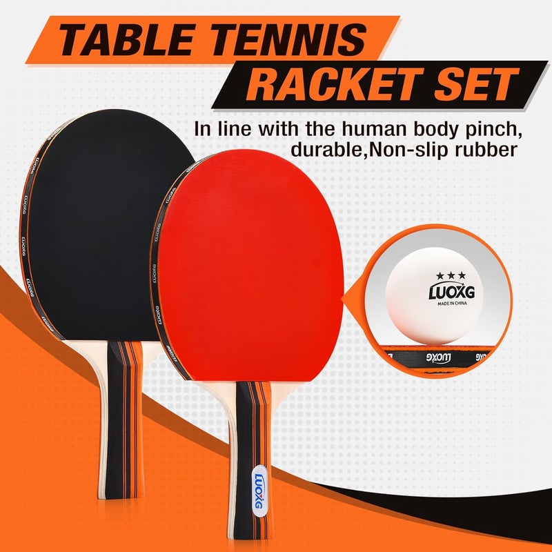 LUOXG Ping Pong Paddles, Ping Pong Paddles Set of 2, Includes Paddles and Balls, Table Tennis Rackets Set Suitable for Indoor and Outdoor Games, Family Games - Image 2